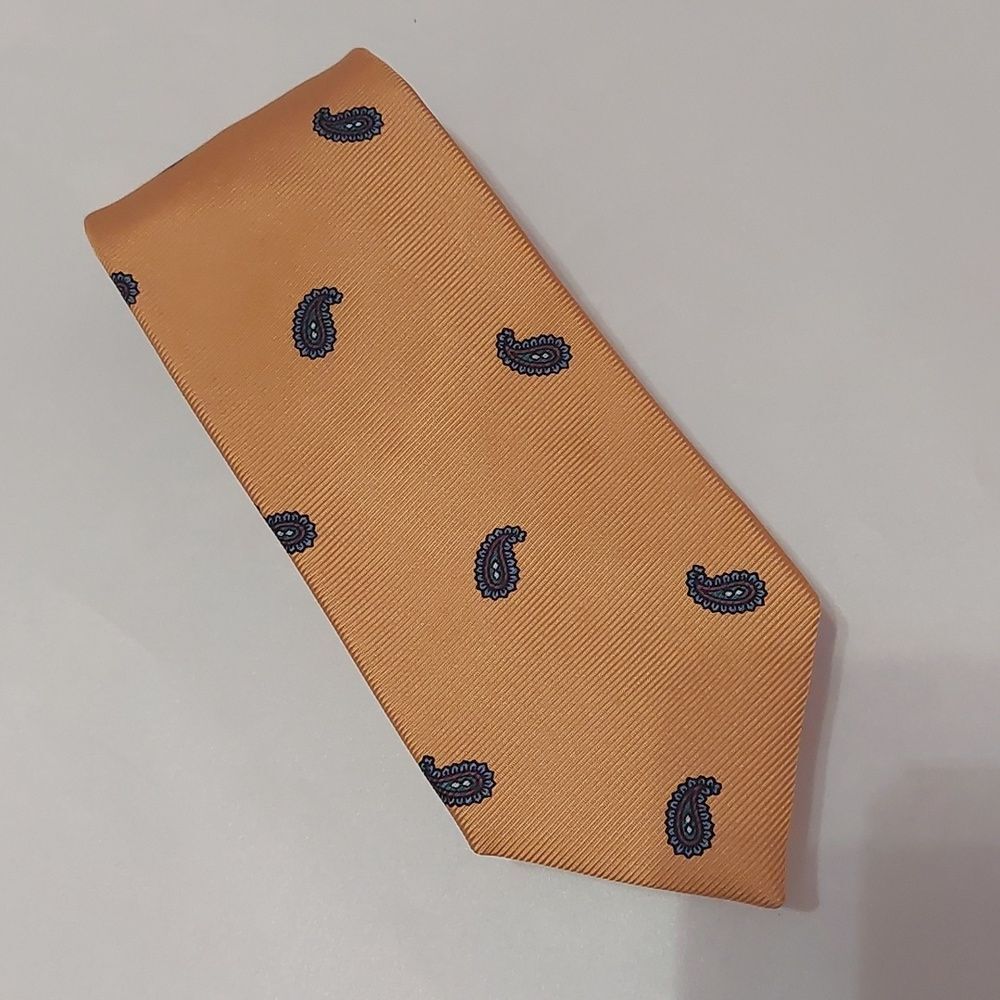 Ferrell Reed for Nordstrom Orange Sherbet Blue Paisley Designer All Silk Necktie